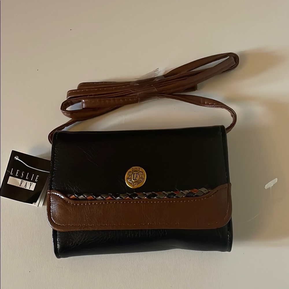 Leslie Fay Black and Brown Crossbody Bag
